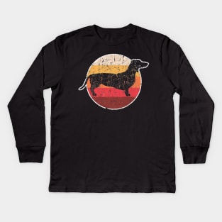 Vintage Retro Dachshund Weiner Dog T Shirt Mother Dad Gift Kids Long Sleeve T-Shirt